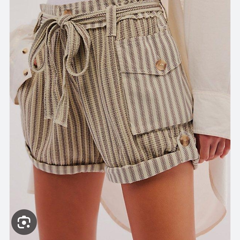 Free People One Harriet Navy and White Cargo Shorts with Paper-Bag Waist